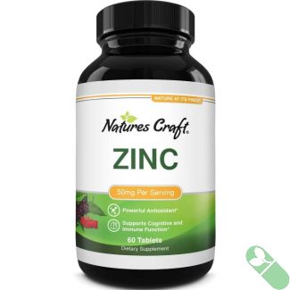 Nature's Craft Pure Zinc Supplement Powerful Antioxidant 60caps