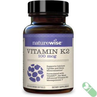 NatureWise Vitamin K2 VitaMK7 100 mcg 90 Softgels packaging with clear vitamin K2 and VitaMK7 branding for dietary supplement.

