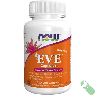 "Vegan women’s multivitamin – NOW Eve Iron-Free with cranberry and CoQ10 support"

