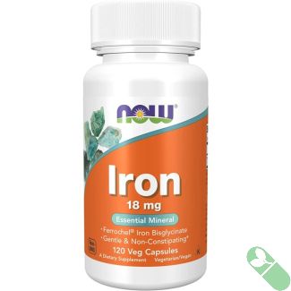 NOW Iron 18mg Essential Mineral 120 Veggie Caps Immune System Support