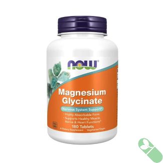 NOW Magnesium Glycinate Highly Absorbable Form 180 Veggie Tablets