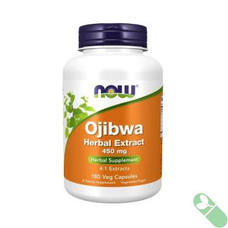 NOW Ojibwa Herbal Extract bottle and capsules arranged to highlight herbal supplement features

