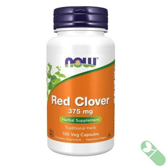 NOW Red Clover Herbal Supplement bottle with 100 vegetarian capsules and natural women’s health label

