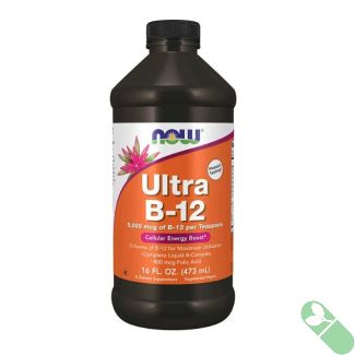 NOW Ultra B12 5000mcg per Teaspoon Liquid Energy Boost Supplement 16Oz