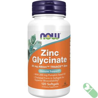NOW Zinc Glycinate 30mg Albion 250mg Pumpkin Seed Oil 120 Softgels