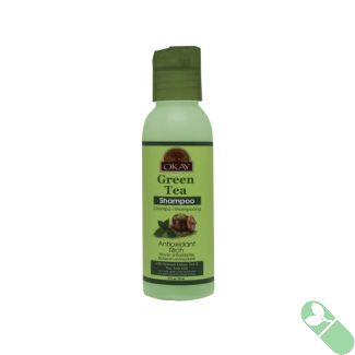 "OKAY Green Tea Nourishing Antioxidant Rich Shampoo 2oz bottle with green label"

