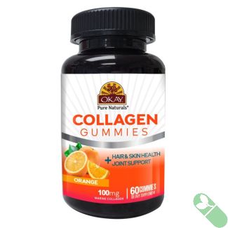 Okay Hair Skin Support Gummies Collagen 100mg 60 Count Orange Flavor