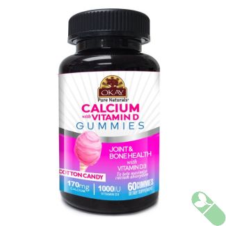 "OKAY Joint Health Gummies Calcium Vitamin D label showing supplement facts and ingredients"

