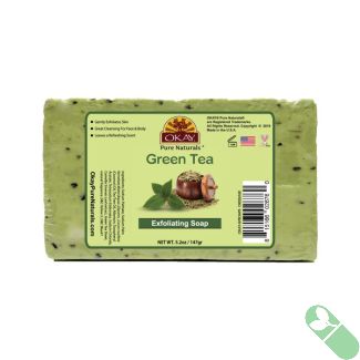 "OKAY Pure Naturals Green Tea Exfoliating Soap 5.2oz bar – Natural skincare solution"