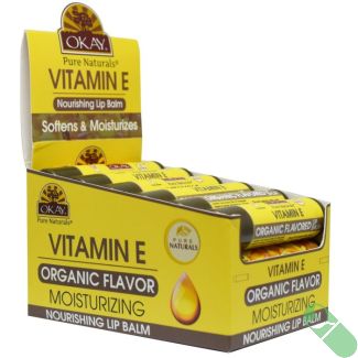 "OKAY Pure Naturals Vitamin E Organic Flavored Lip Balm 0.15oz tube front view"

