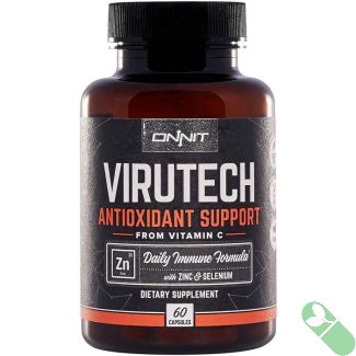 Onnit ViruTech Antioxidant Support packaging indicating gluten-free and soy-free certifications