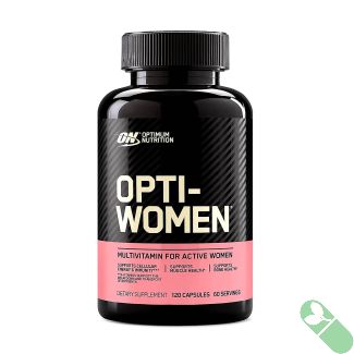 Optimum Nutrition's Opti-Women multivitamin providing daily nutritional support for active women with 120 easy-to-consume capsules.