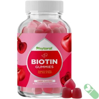 "60 count bottle of Phytoral Biotin Gummies with potent beauty-boosting formula"

