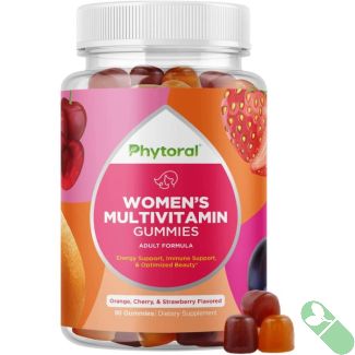 Phytoral Women's Multivitamin Gummies emphasizing gluten-free and GMP certified features