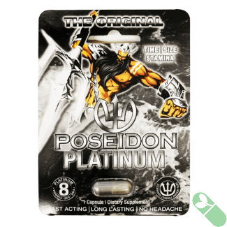 Poseidon Platinum 8 Sexual Dietary Supplement Pill capsule with herbal blend label


