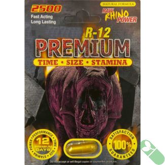 R-12 Rhinomax Pill Premium 2500 Raw Rhino Power Male Sexual Enhancer