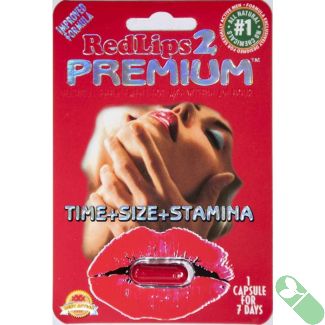 Red Lips 2 Premium male enhancement pill bottle with natural ingredients label

