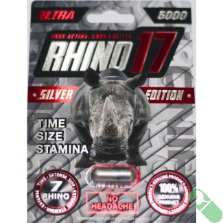 "Rhino 17 Ultra 6000 Silver Pill Male Enhancement bottle front label"