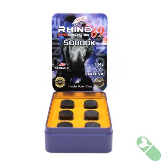 Rhino 69 50000K extra-strength male enhancement supplement tin