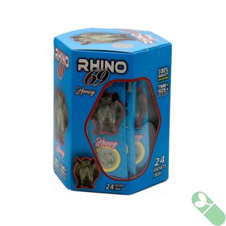 Rhino 69 Honey male enhancement supplement 24-sachet blue box front view
