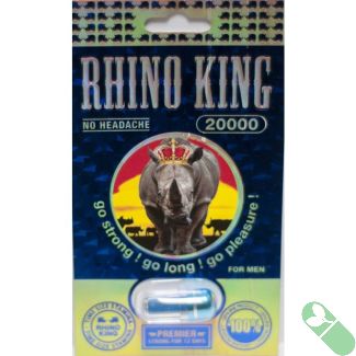 "Rhino King 20000 Premier Strong Pill for 12 Days Male Enhancement bottle front label"

