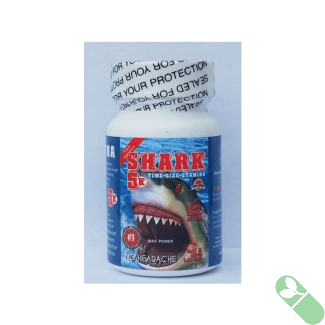 "Shark 5K Male Sexual Performance Enhancement bottle with shark image and label"

