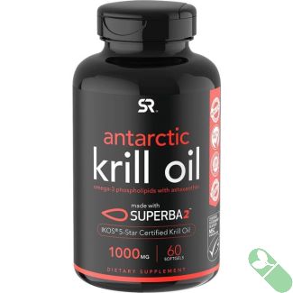 Packaging highlighting MSC sustainable and Non-GMO certified badges on SR Antarctic Krill Oil

