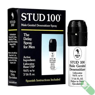 Enhance sexual performance with STUD 100 Male Genital Desensitizer Spray, featuring 9.6% Lidocaine for better control.