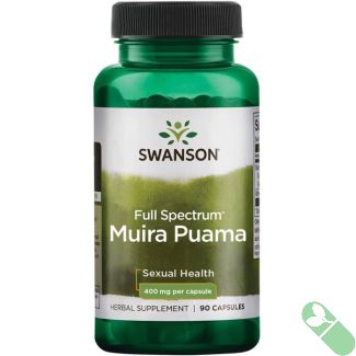 Back label of Swanson Muira Puama bottle with dosage and safety instructions


