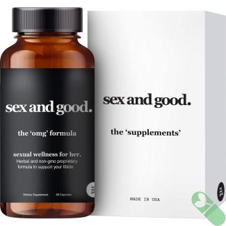 The OMG Formula bottle highlighting 8 plant-based ingredients for sexual health

