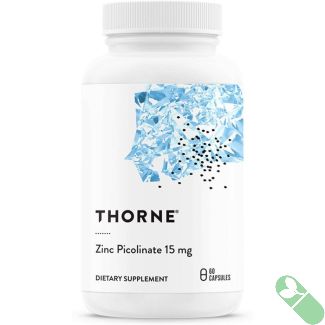 Thorne Research Zinc Picolinate bottle with 60 capsules and label detail

