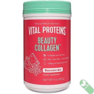 Vital Proteins Beauty Collagen Powder in water with fresh lemon and strawberry – natural beauty supplement scene