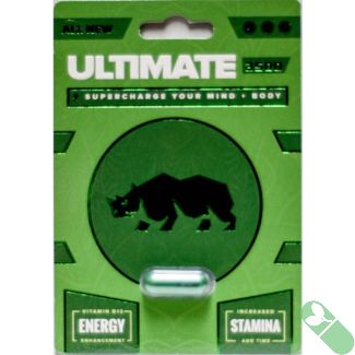 "Ultimate 3500 Green Pill Male Enhancement front packaging with rhino logo"

