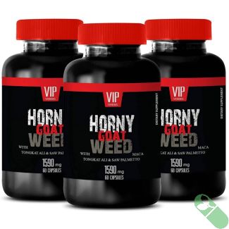 "VIP Horny Goat Weed Male Enhancing Pills 3 Bottles front view"

