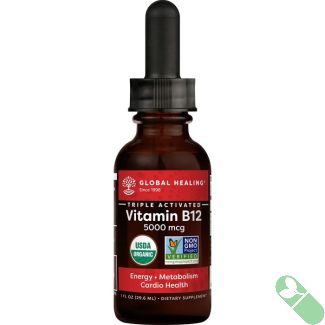 "Global Healing Vitamin B12 1oz liquid supplement with dropper for daily energy boost"

