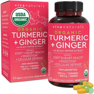 Viva Naturals Organic Turmeric Ginger Digestion Support 90 Caps
