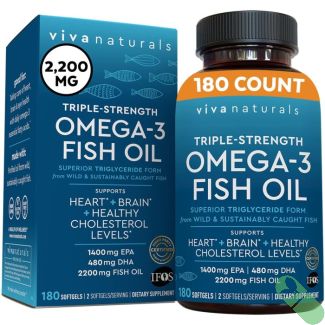 Viva Naturals Triple Strength Omega 3 Fish Oil 2,200mg 180 Softgels