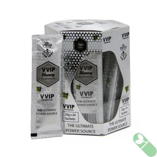 Front view of VVIP Honey Platinum Premium single 20 g sachet