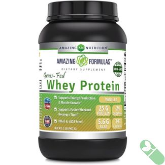 "Prepared shake using Amazing Formulas Grass Fed Whey Protein 2 Lbs Vanilla Flavor"

