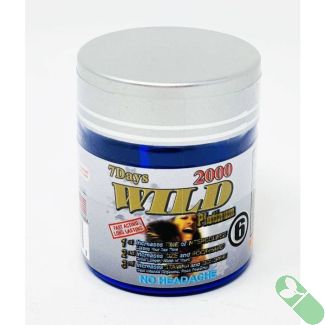 Wild Platinum 2000mg blue pill bottle front label showing product name and key benefits.

