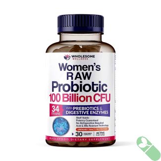 Wholesome Wellness Women's Raw Probiotic with 100 Billion CFUs for Enhanced Digestive and Urinary Tract Health