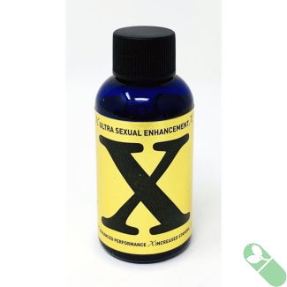 "X Gold 24K Male Enhancement 2oz shot bottle with bold yellow label and black text"

