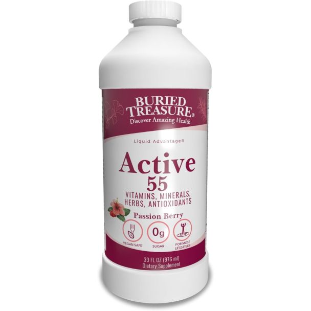 Buried Treasure liquid multivitamin for senior energy, brain, bone, and immune support.