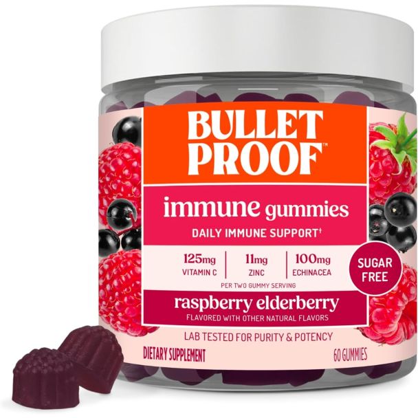 Bulletproof Raspberry Elderberry sugar-free gummies with vitamin C, zinc, elderberry and echinacea