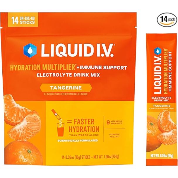 Liquid I.V. Hydration Multiplier +Immune Support Tangerine electrolyte drink mix pouch