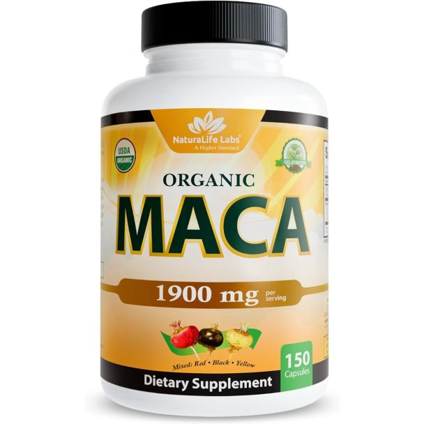 NaturaLife Labs Organic Maca Root 1900mg 150 vegan capsules bottle