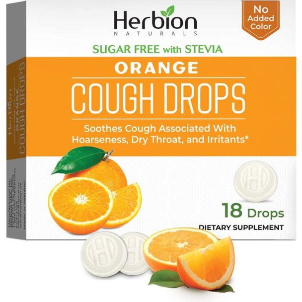 Side view of Herbion Naturals cough drops bag with usage instructions visible

