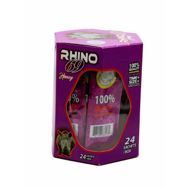 Rhino 69 Honey male enhancement supplement 20 g packets 24-sachet box front view