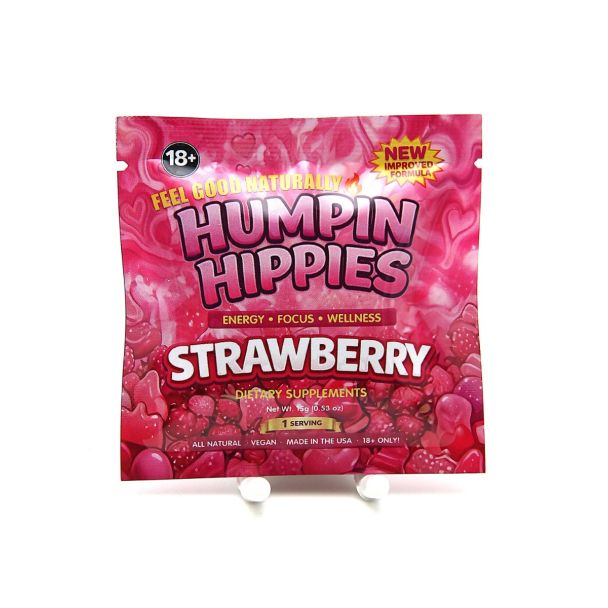 Humpin Hippies Strawberry Gummies back label with supplement facts and ingredients