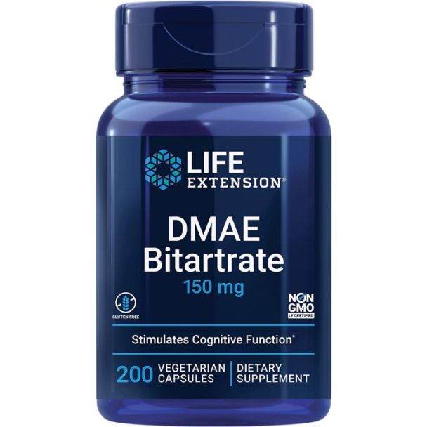 life extension dmae bitartrate 150 mg supplement facts panel close-up